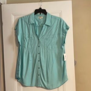Light teal sleeveless blouse
